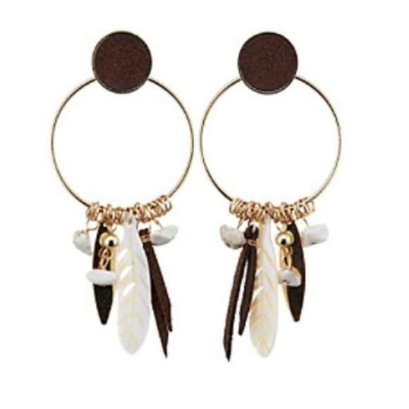 Relativity Gold tone Post Open Circle Charm Earrings - Picture 2 of 5